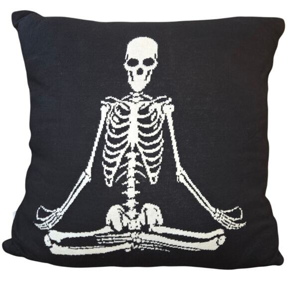 Mortar & Bone Yoga Skeleton Halloween Decor Pillow 16" x 16" New - Picture 1 of 3